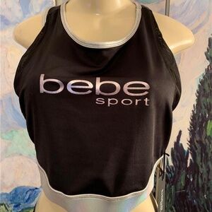 Bebe Sport Jrs Black Logo Mesh Sport Bra